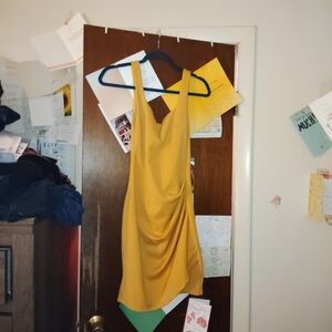 TIGER MIST Mustard Yellow Ruched Body Con Dress XS